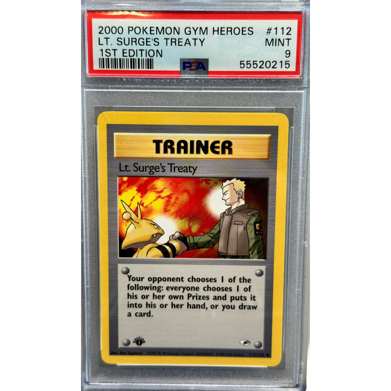 2000 Pokemon Lt. Surge's Treaty 1st Edition PSA 9